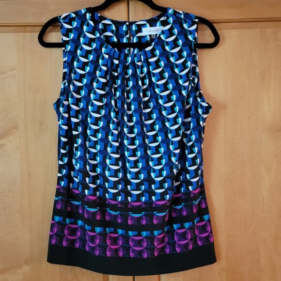 Calvin Klein Colorful Geometric Print Sleeveless Blouse - M - Picture 2 of 7